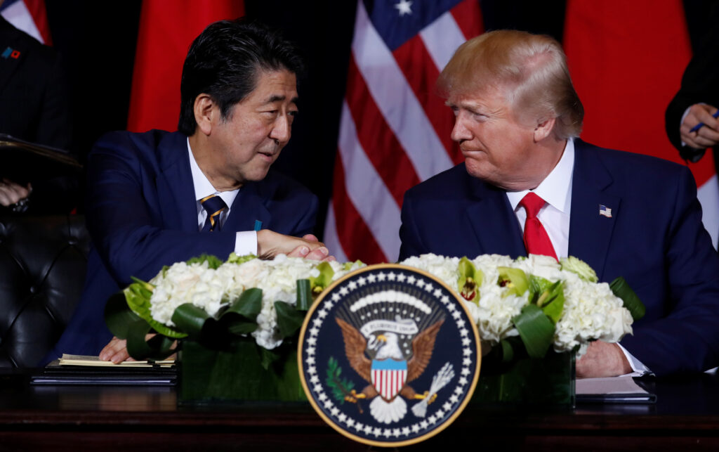 U.S. President Trump meets with Japan's Prime Minister Abe in New York City, New York us japan trade